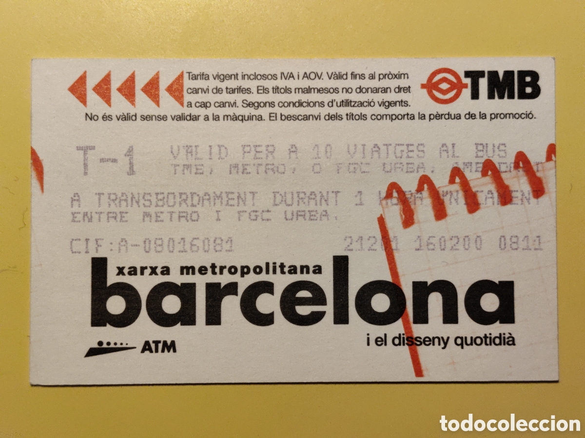 Sammeln von Fahrkarten: TMB Libreta serie dise&ntilde;o cotidiano disseny quotidi&agrave; Billete de transporte Barcelona
