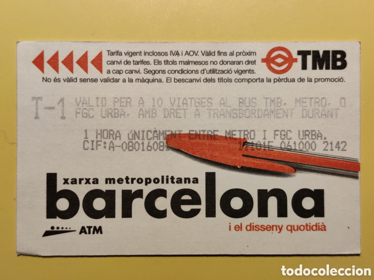 Sammeln von Fahrkarten: TMB Bol&iacute;grafo serie dise&ntilde;o cotidiano disseny quotidi&agrave; Billete de transporte Barcelona