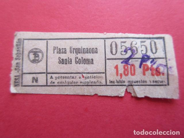 Coleccionismo Billetes de transporte: BILLETE 1.80 PESETAS SOBRE CARGA 2 - PLAZA URQUINAONA SANTA COLOMA TRANVIAS BARCELONA CAPICUA 05650
