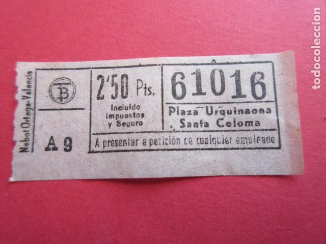 Coleccionismo Billetes de transporte: BILLETE 2.50 PESETAS PLAZA URQUINAONA SANTA COLOMA TRANVIAS BARCELONA CAPICUA 61016