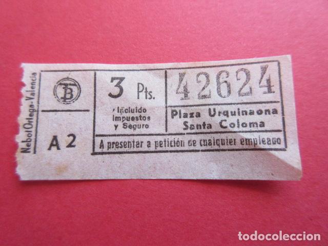 Coleccionismo Billetes de transporte: BILLETE 3 PESETAS PLAZA URQUINAONA SANTA COLOMA TRANVIAS BARCELONA CAPICUA 42624