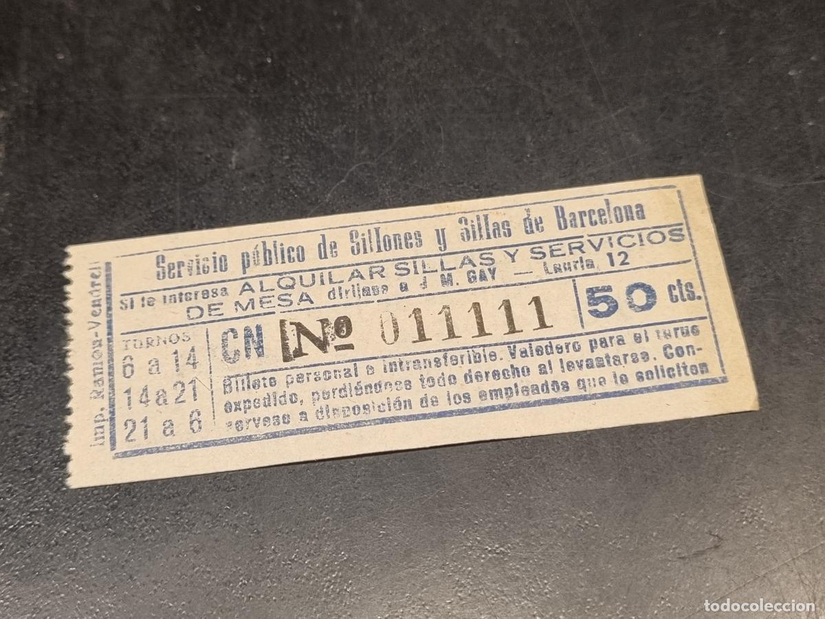 Colecionismos Bilhetes de Transporte: SERVICIO P&Uacute;BLICO DE SILLONES Y SILLAS DE BARCELONA / PUBLICIDAD - JOS&Eacute; GAY SANS - 50 CTS.