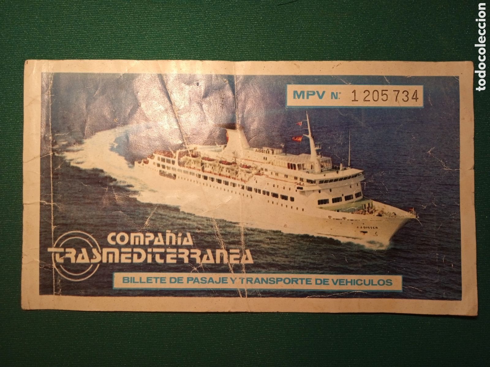 Colecionismos Bilhetes de Transporte: COMPA&Ntilde;IA TRASMEDITERRANEA - BILLETE DE PASAJE Y TRANSPORTE DE VEHICULOS
