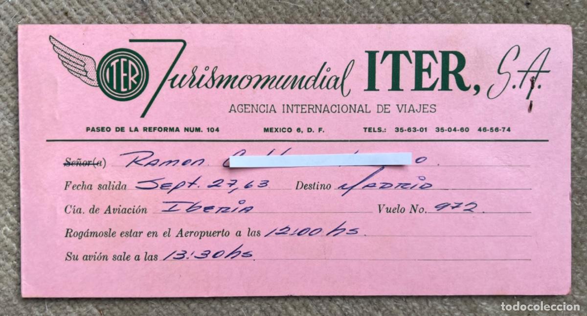 Coleccionismo Billetes de transporte: Billete de vuelo de Iberia L&iacute;neas A&eacute;reas de Espa&ntilde;a - Con su carpetilla - A&ntilde;o 1963 (M&eacute;xico - Paris)