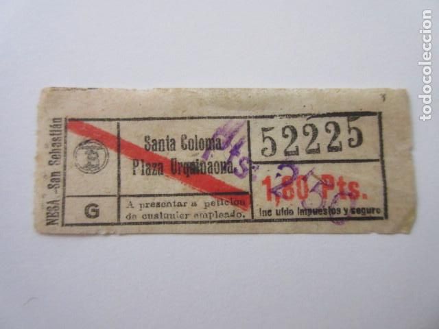 Coleccionismo Billetes de transporte: BILLETE 1.80 PESETAS SOBRE CARGA 2.50 SANTA COLOMA PLAZA URQUINAONA TRANVIAS BARCELONA CAPICUA 52225