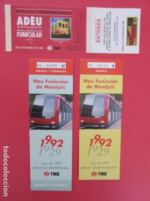 Collectables Transport Tickets: FUNICULAR MONTJUICH BARCELONA - 3 BILLETES CONMEMORATIVOS VIEJO Y NUEVO FUNICULAR PARQUE ATRACCIONES