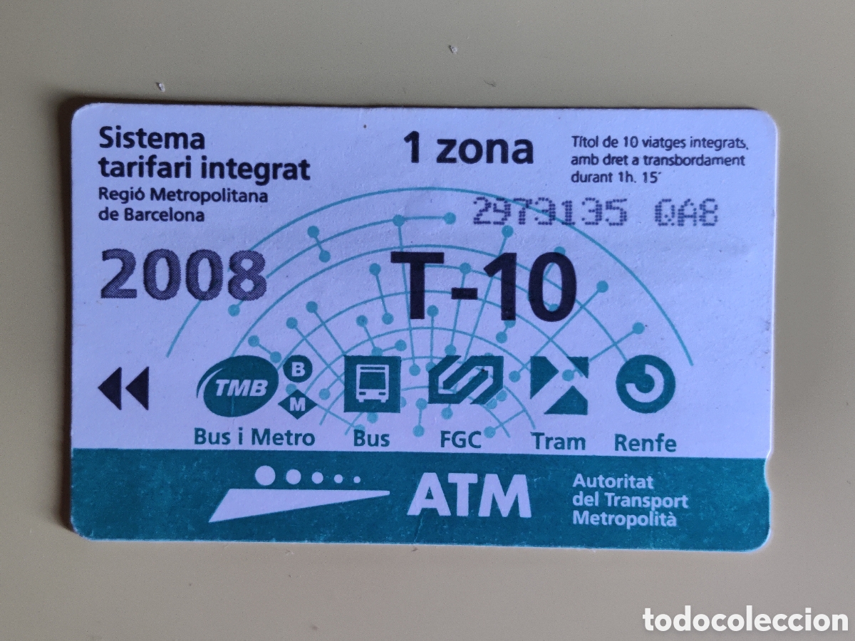 Collectionnisme Billets de transport: TMB T-10 2008 Billete de transporte Barcelona