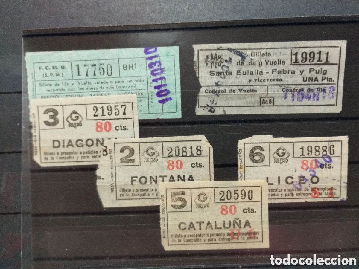 Sammeln von Fahrkarten: Lote de 6 billetes de transporte. Liceo, Fontana, Catalu&ntilde;a...