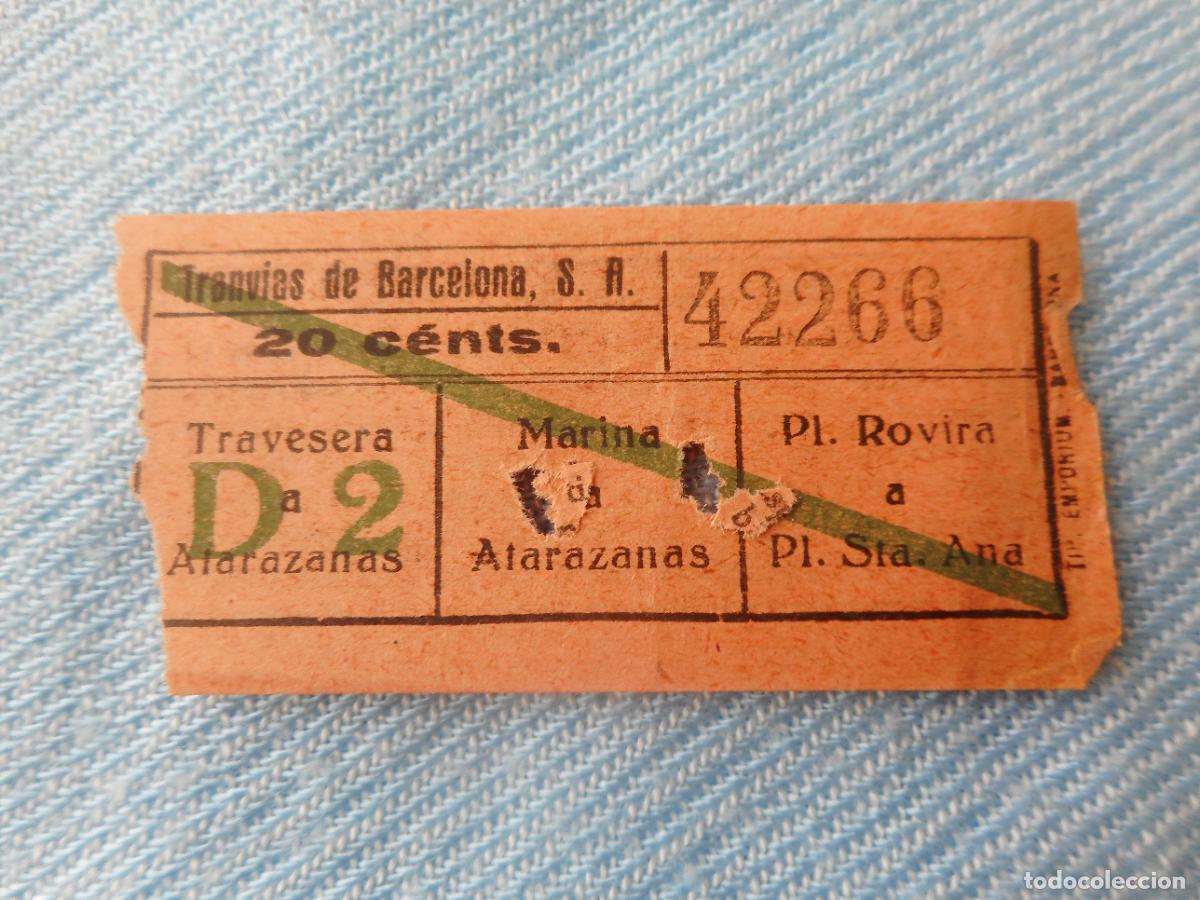 Sammeln von Fahrkarten: ANTIGUO BILLETE TRANVIAS BARCELONA S.A 20 CENTIMOS.