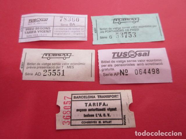 Coleccionismo Billetes de transporte: LOTE 5 BILLETES DIFERENTE TUBSAL BADALONA Y BARCELONA TRANSPORTE