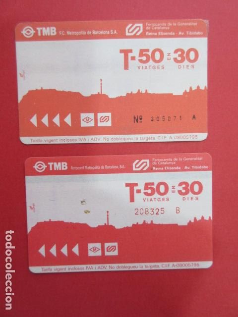 Coleccionismo Billetes de transporte: LOTE 2 TARJETAS DIFERENTES T-50-30 BARCELONA VER DIFERENCIAS