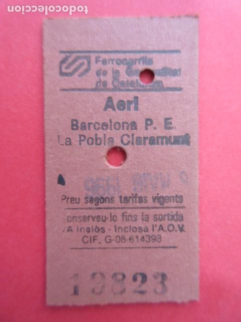 Colecionismos Bilhetes de Transporte: BILLETE FGC FERROCARRIL GENERALITAT AEREO MONTSERRAT POBLA DE CLARAMUNT 1996