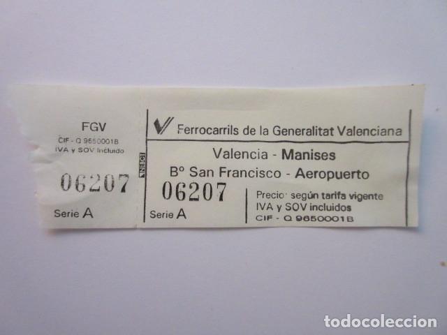 Collectables Transport Tickets: BILLETE FERROCARRIL GENERALITAT VALENCIA MANISES AEROPUERTO color amarillento