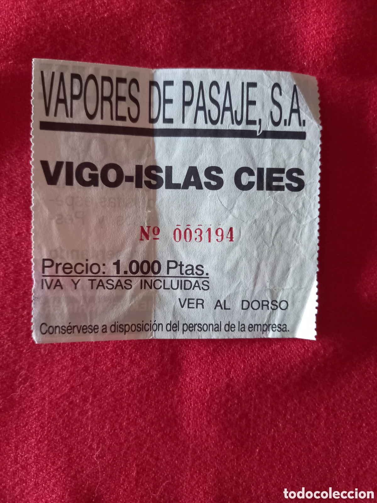 Collectables Transport Tickets: BILLETE TRANSPORTE - VAPORES DE PASAJE, S.A. VIGO-ISLAS CIES