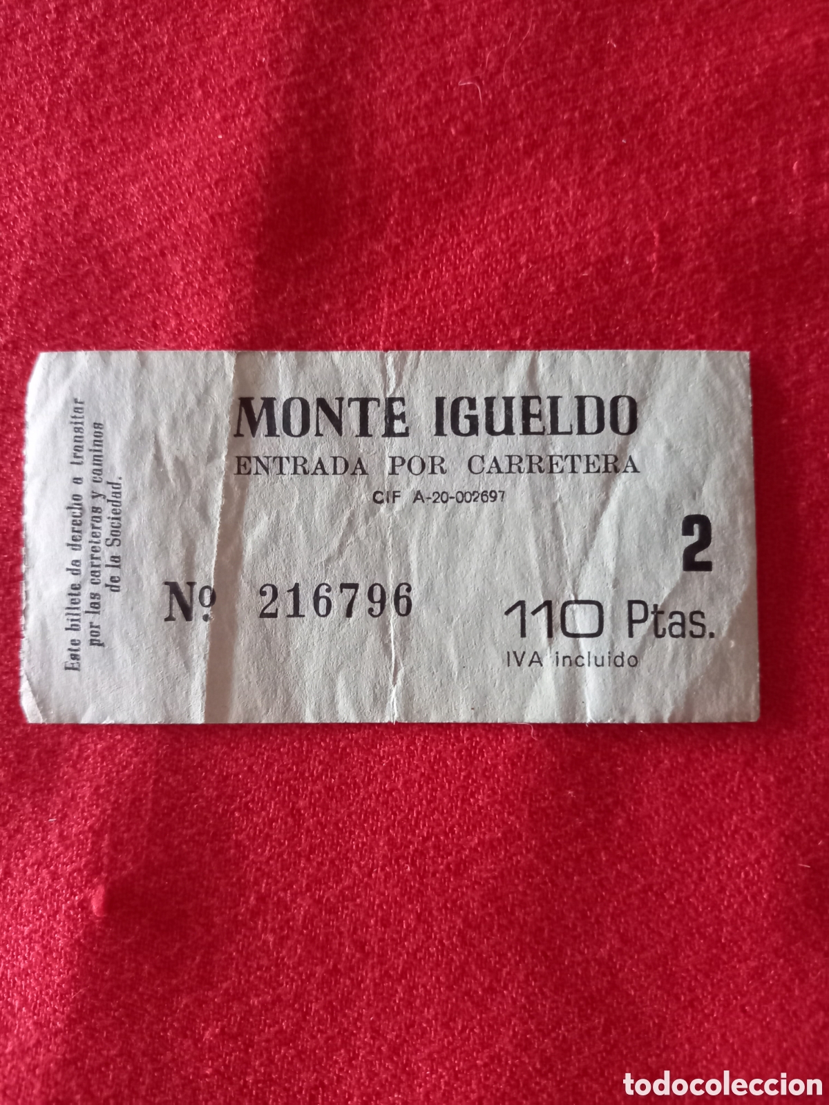 Collectables Transport Tickets: ENTRADA POR CARRETERA MONTE IGUELDO (A&Ntilde;OS 90)