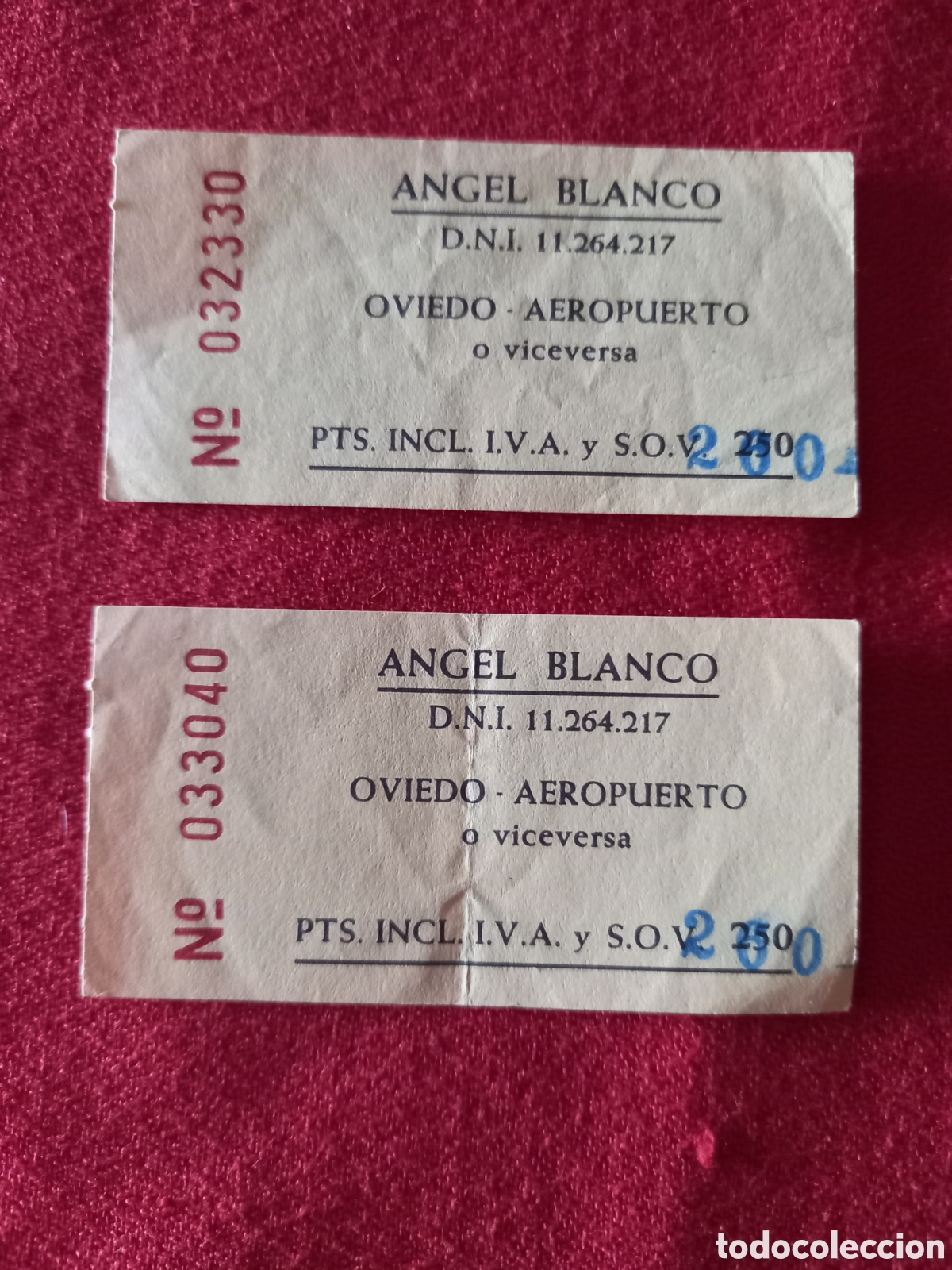 Collectables Transport Tickets: 2 BILLETES DE AUTOB&Uacute;S OVIEDO-AEROPUERTO O VICEVERSA