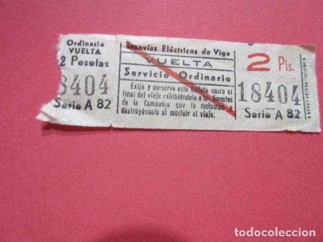 Collectables Transport Tickets: TRANVIAS ELECTRICO DE VIGO - VUELTA ORDINARIO 2 PESETAS BARRADO ROJO - CON MATRIZ BILLETE