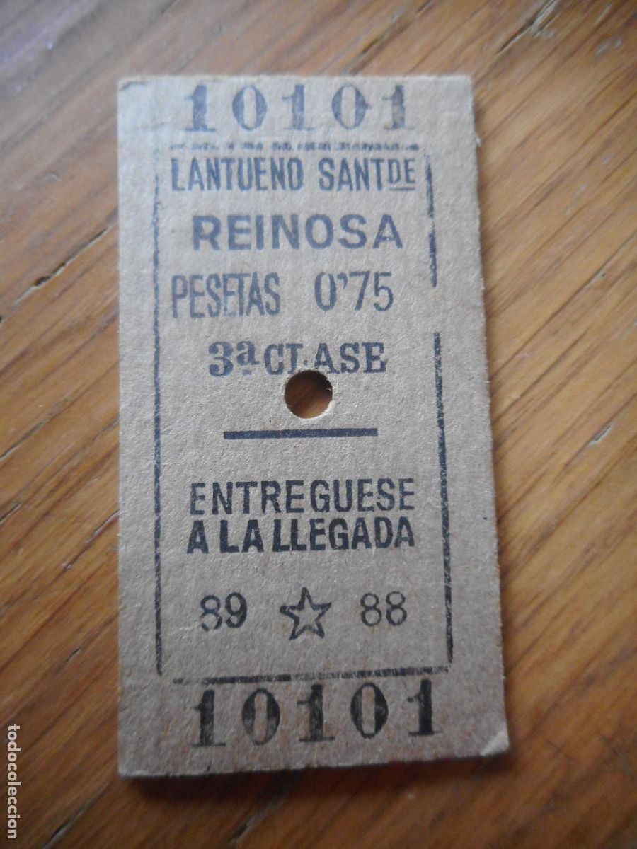 Sammeln von Fahrkarten: ANTIGUO BILLETE FERROCARRIL LANTUENO SANTANDER REINOSA. 3&ordm; CLASE 1924. CAPICUA