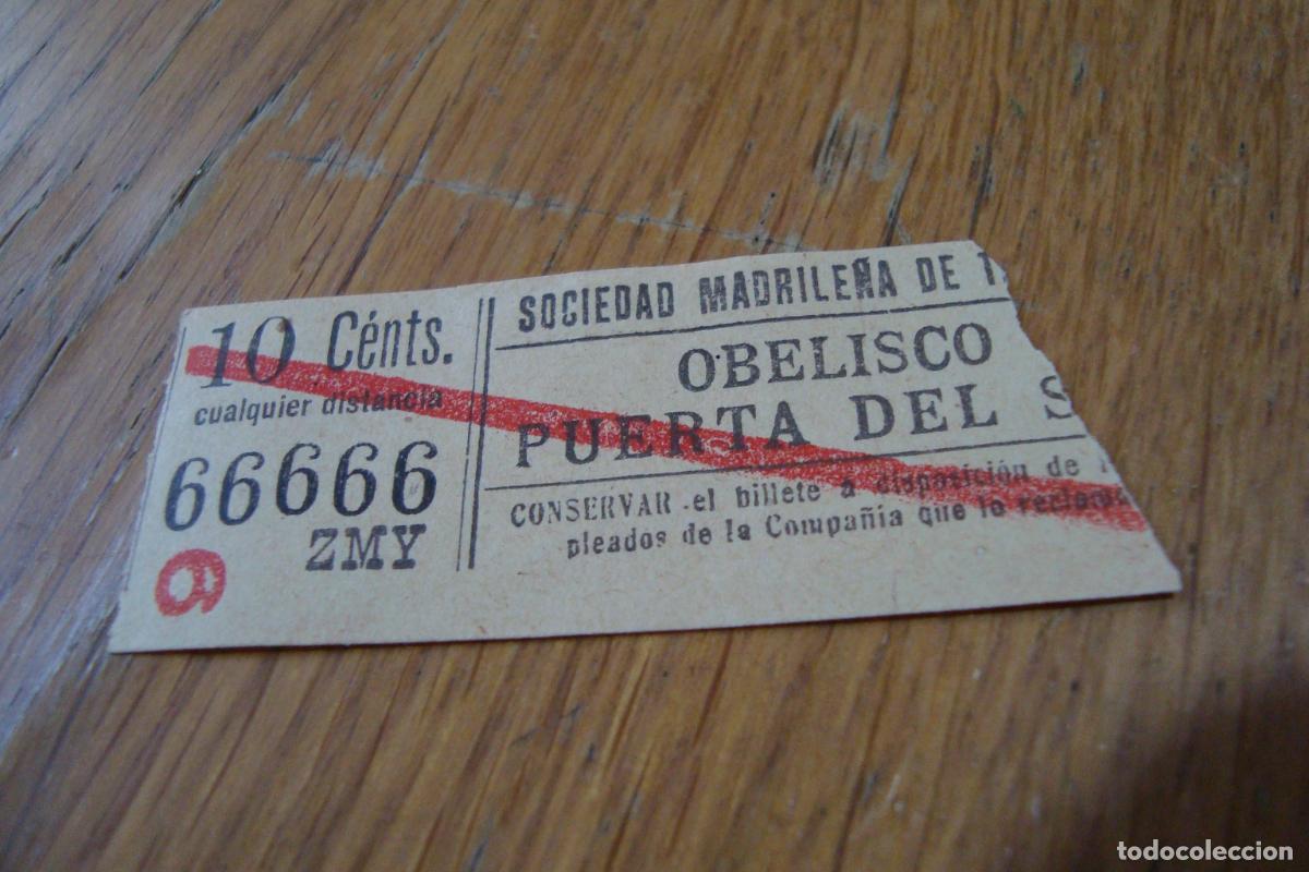 Sammeln von Fahrkarten: ANTIGUO BILLETE SOCIEDAD MADRILE&Ntilde;A TRANVIAS OBELISCO PUERTA DEL SOL. CAPICUA. 10 CENTIMOS