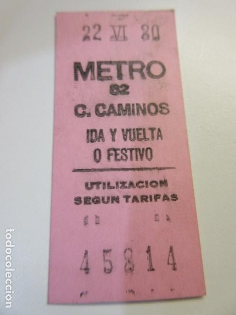 Sammeln von Fahrkarten: 1 BILLETE IDA Y VUELTA O FESTIVO METRO MADRID ROSA 1980 C. CAMINOS 82
