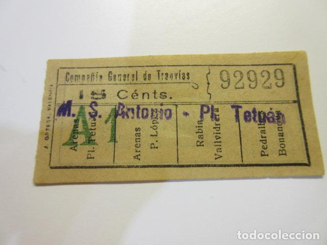 Sammeln von Fahrkarten: 1 BILLETE COMPA&Ntilde;IA GENERA DE TRANVIAS BARCELONA CAPICUA 92929 SELLO M.S. ANTONIO PL. TETUAN