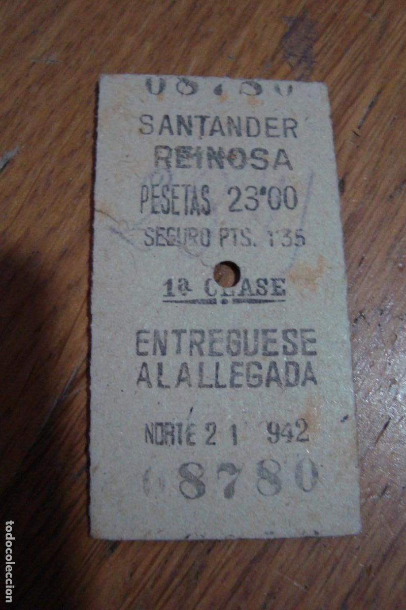 Collectables Transport Tickets: ANTIGUO BILLETE FERROCARRIL SANTANDER - REINOSA 1&ordf; CLASE 1942 CAPICUA