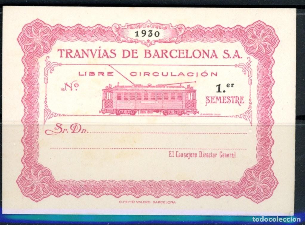 Coleccionismo Billetes de transporte: PASE DE TRANVIAS DE BARCELONA. 1930- 1&ordm; Semestre. Rareza R (Box 0) - 1a4