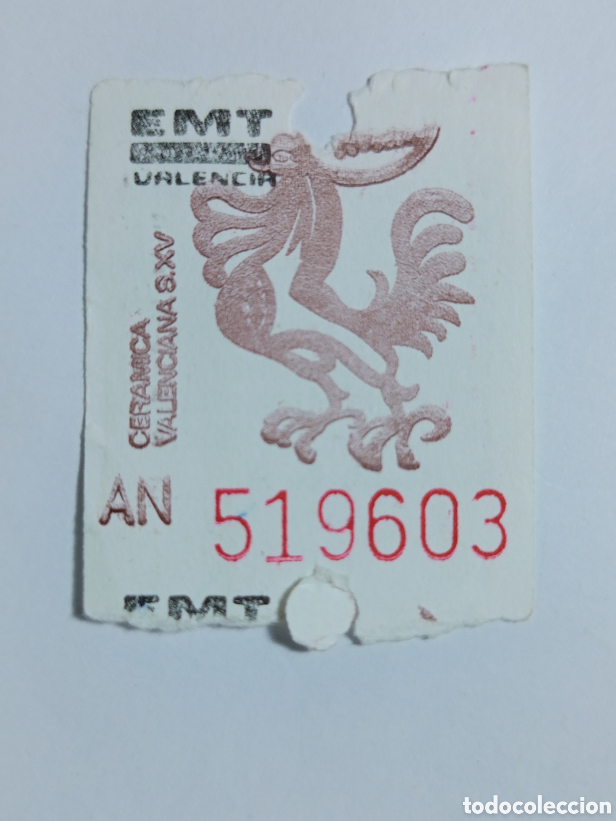 Colecionismos Bilhetes de Transporte: Ticket billete EMT bus Valencia cer&aacute;mica valenciana s. XV a&ntilde;os 80