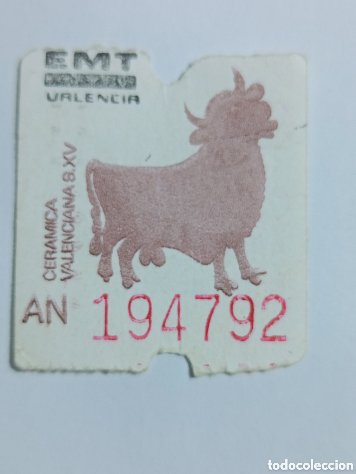 Colecionismos Bilhetes de Transporte: Ticket billete EMT bus Valencia cer&aacute;mica valenciana s. XV a&ntilde;os 80