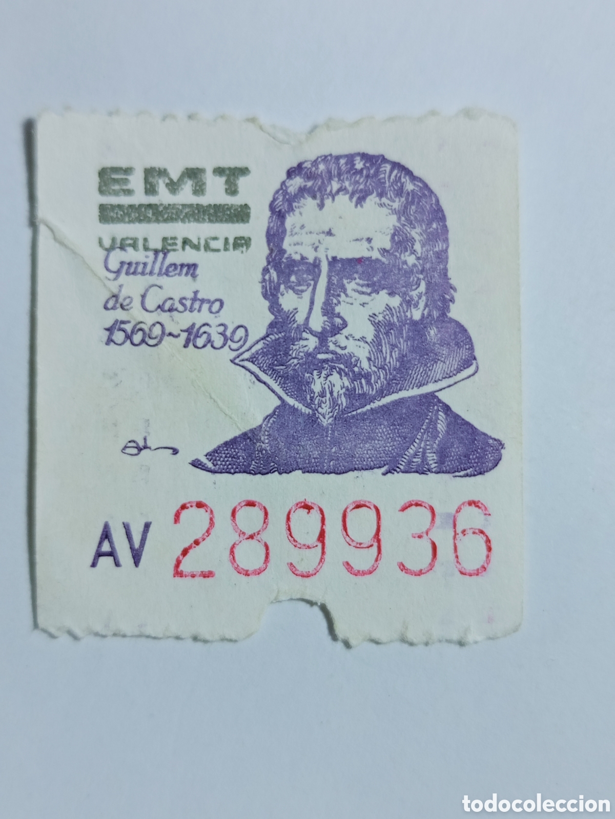 Colecionismos Bilhetes de Transporte: Ticket billete EMT bus Valencia Guillem de Castro a&ntilde;os 80