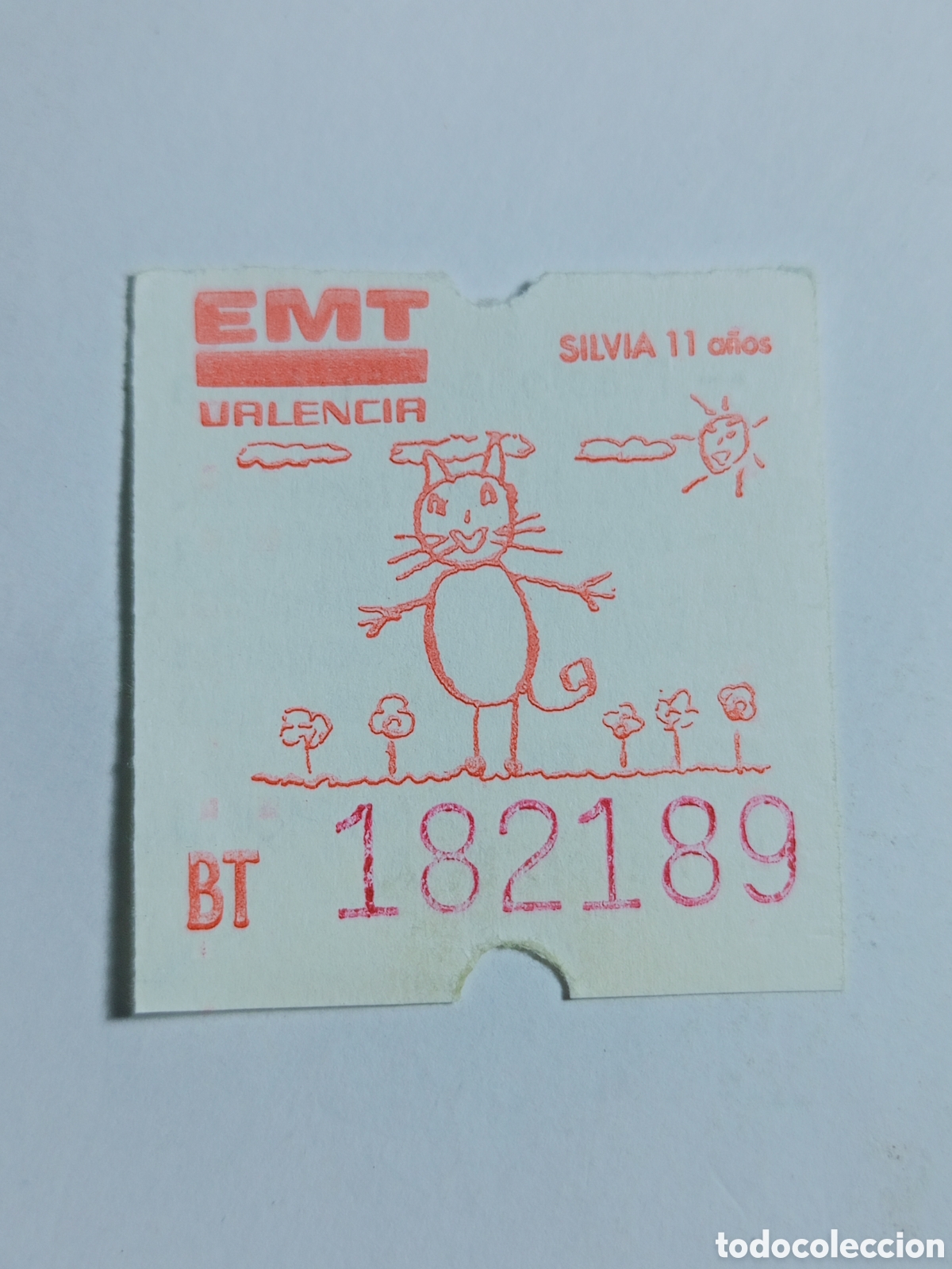 Colecionismos Bilhetes de Transporte: Ticket billete EMT bus Valencia dibujos ni&ntilde;os Silvia 11 a&ntilde;os a&ntilde;os 80