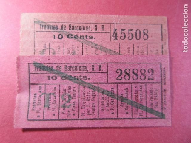 Sammeln von Fahrkarten: 2 BILLETE TRANVIAS DE BARCELONA VER TRAYECTOS CAPICUA 28882 - OJOJO /// C DE CENT MAYUSCU Y MI