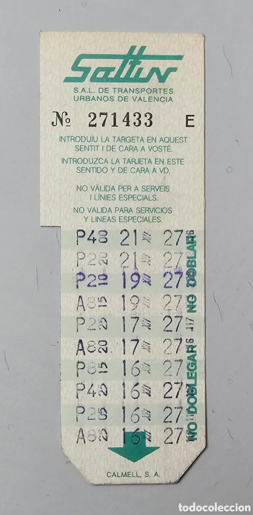 Collectables Transport Tickets: BONOBUS SALTUV PRE-EMT DE VALENCIA A&Ntilde;OS 80 DIFICIL ESCASO