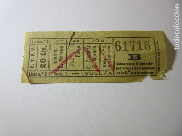 Collectionnisme Billets de transport: BILLETE - COMPA&Ntilde;IA TRANVIAS Y FERROCARRILES VALENCIA - C.T.F.V. - VER TRAYECTOS - CAPICUA 61716
