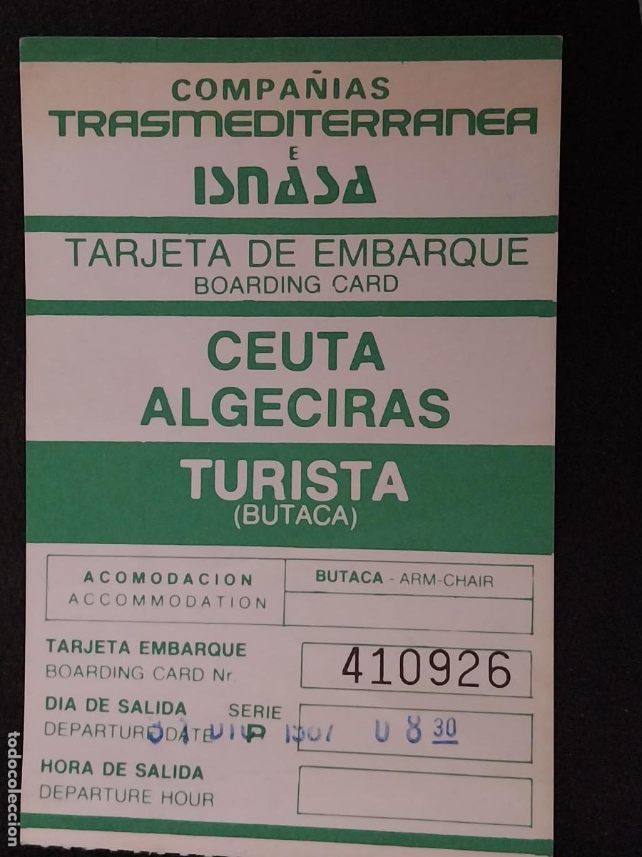 Collectionnisme Billets de transport: FERRY CEUTA ALGECIRAS TRASMEDITERRANEA TARJETA EMBARQUE ORIGINAL A&Ntilde;OS 80 10,7X7CM