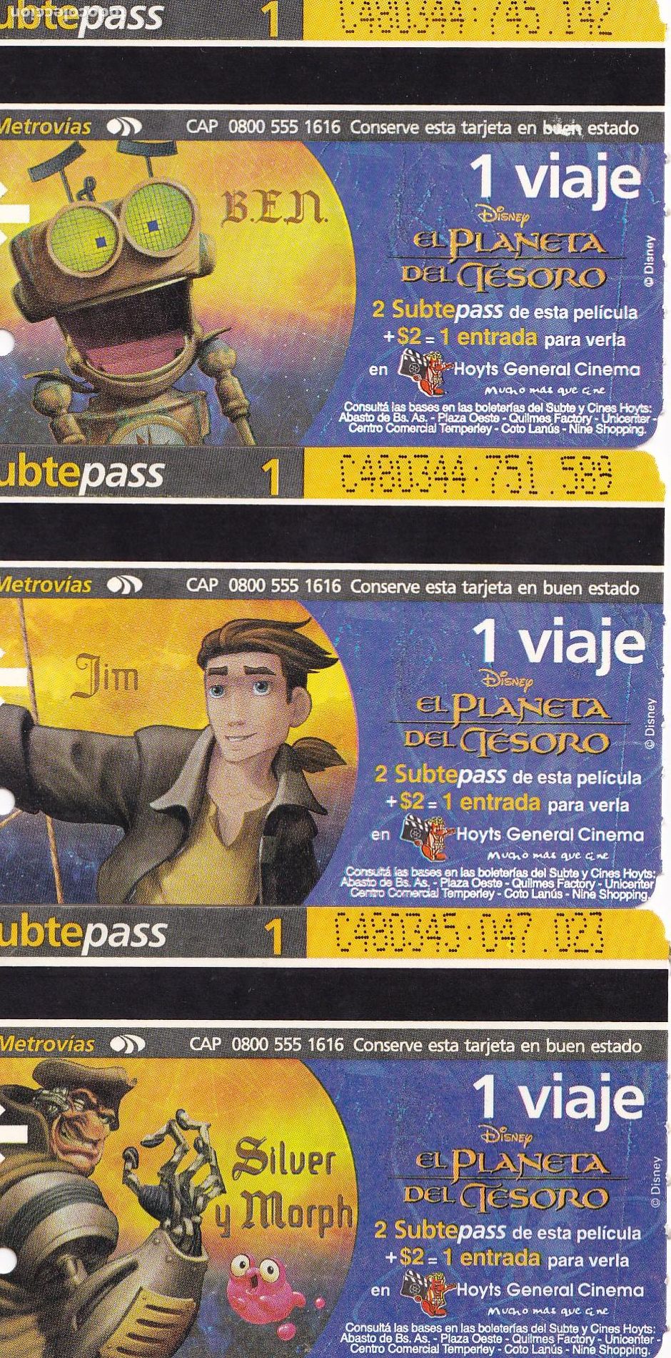 Collectables Transport Tickets: El Planeta del Tesoro serie completa 3 billetes tren urbano Buenos Aires (ticket Metro, subte) - CLC