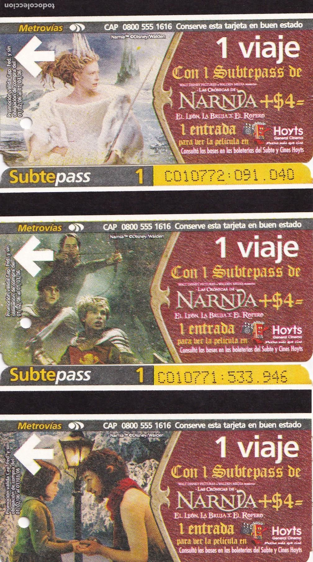 Collectables Transport Tickets: Cr&oacute;nicas de Narnia, serie completa 3 billetes tren urbano Buenos Aires (ticket Metro, subte) - CLC