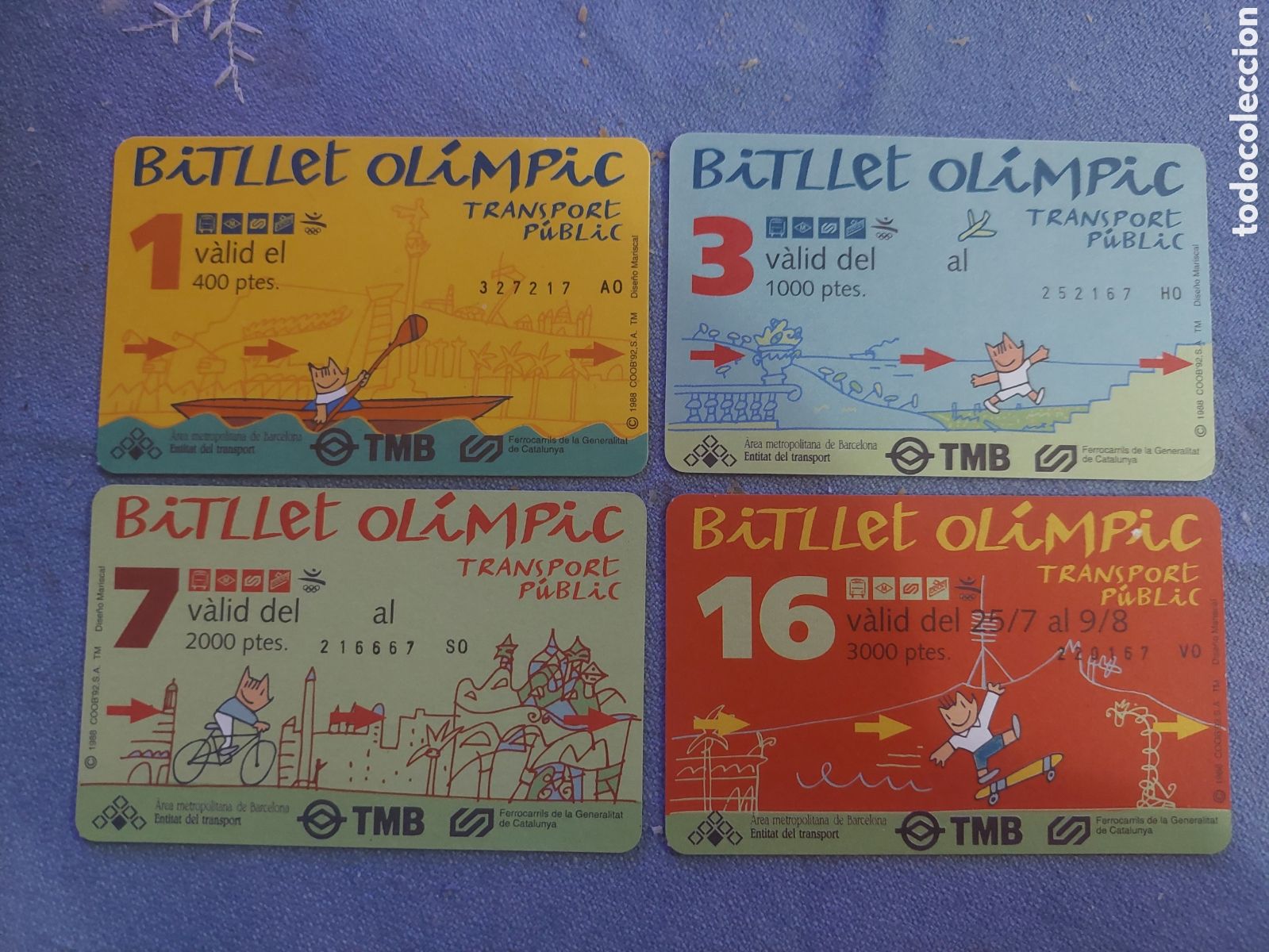 Collectionnisme Billets de transport: Los cuatro Billetes Ol&iacute;mpicos TRANSPORTE OLIMPIADAS BARCELONA