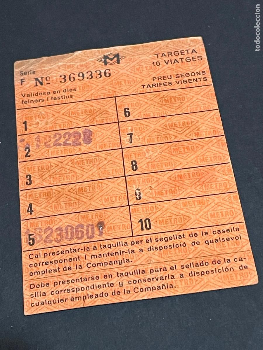 Collectionnisme Billets de transport: TARJETA METRO BARCELONA FERROCARRIL METROPOLITANO 10 VIAJES SEGUN TARIFA