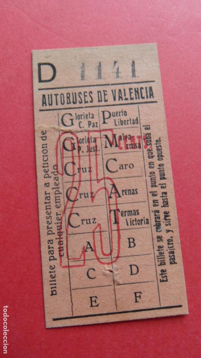Coleccionismo Billetes de transporte: REF: VAL01 - AUTOBUSES DE VALENCIA SERIE 4 CIFR PUBLICIDAD RESTAURANTE TERMAS VICTORIA - LEEINTERIOR