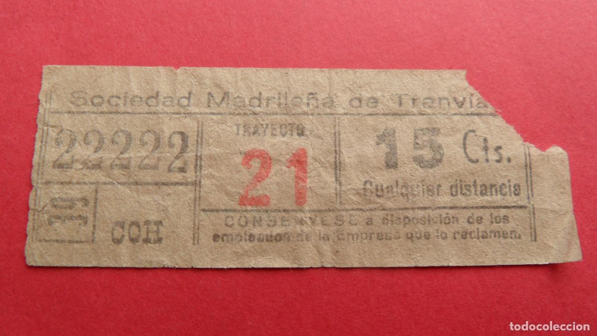 Coleccionismo Billetes de transporte: REF: TRMAD_SMT - SOCIEDAD MADRILE&Ntilde;A DE TRANV&Iacute;AS - MADRID - 22222 REAL CAPICUA LEEINTER Y TRAYECTO