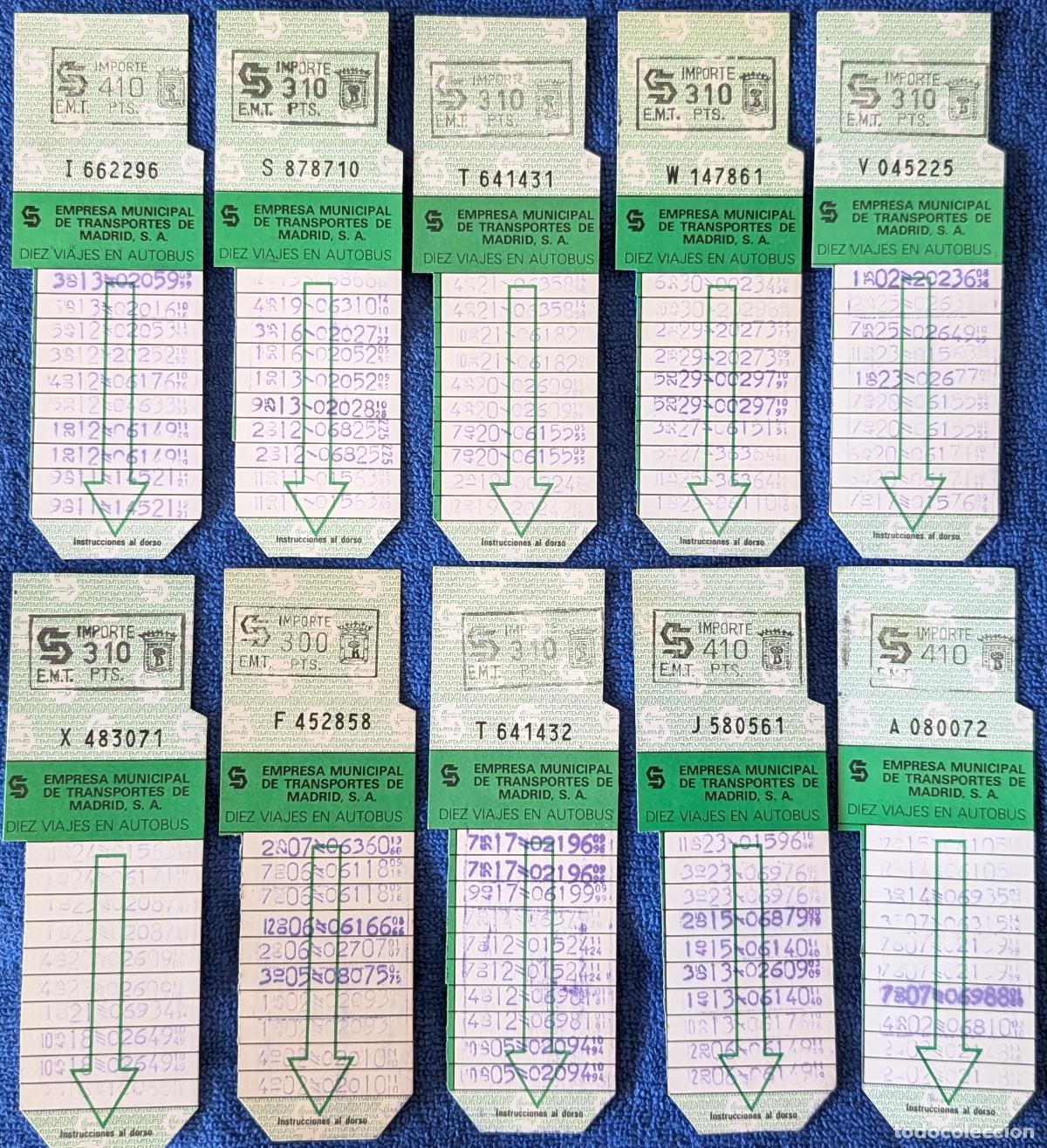 Collectionnisme Billets de transport: Lote de 10 Bonobus de la EMT - Color verde