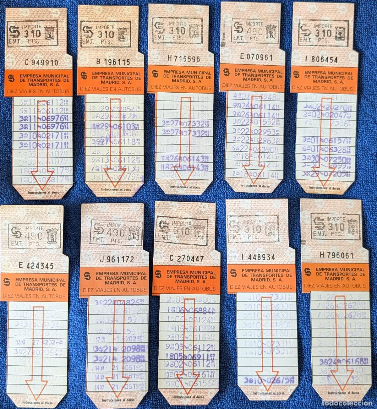 Collectionnisme Billets de transport: Lote de 10 Bonobus de la EMT - Color naranja