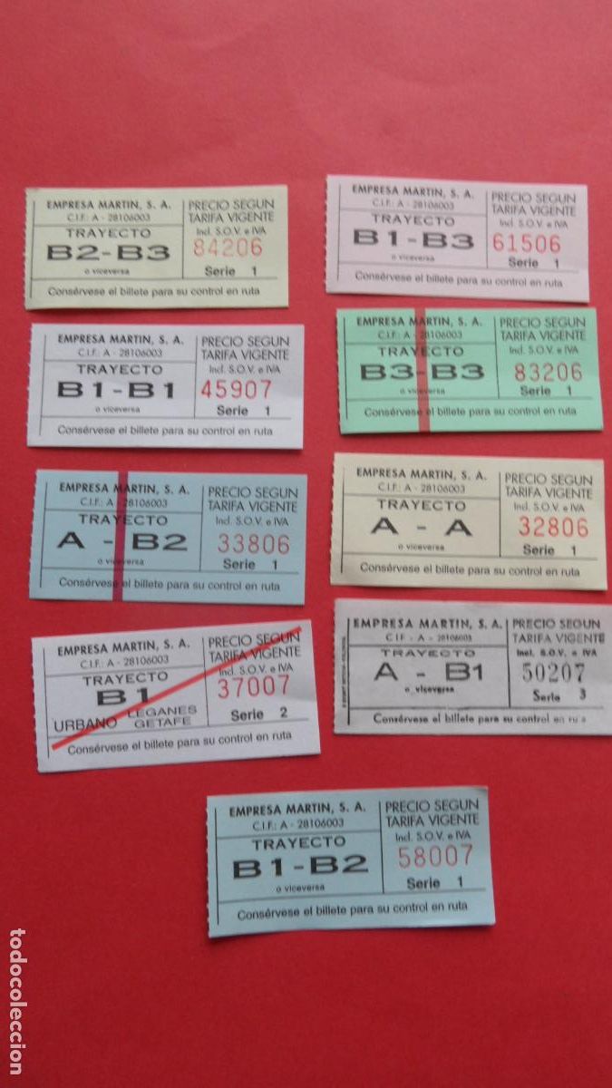 Collectionnisme Billets de transport: LOTE 9 BILLETES DIFERENTES EMPRESA MARTIN MADRID