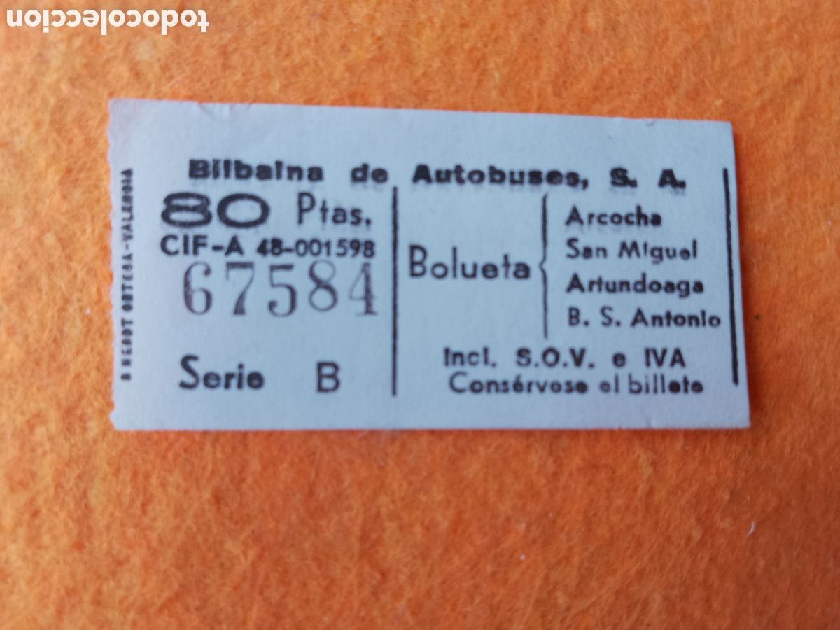 Colecionismos Bilhetes de Transporte: TICKET BUS BILBAINA DE AUTOBUSES - bolueta SERIE B - BILLETE AUTOBUS BIZKAIA 67584