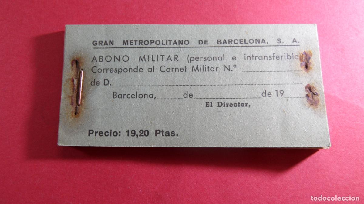 Collectionnisme Billets de transport: TACO BILLETE VALE GRAN METRO METROPOLITANO BARCELONA LEER INTERIOR ABONO MILITAR COLOR VERDE