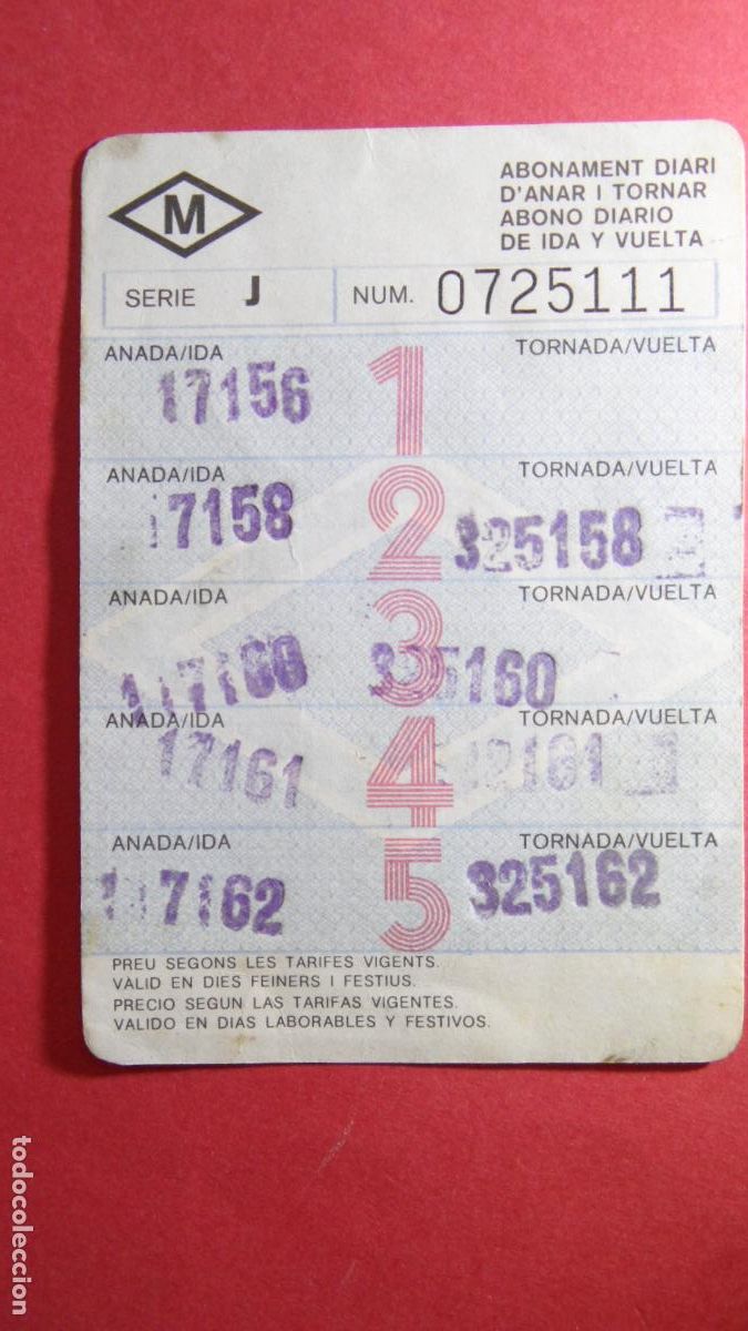 Coleccionismo Billetes de transporte: TARJETA 5 VIAJES IDA Y VUELTA METRO BARCELONA SERIE J