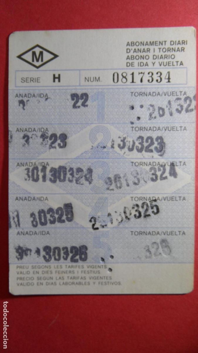 Coleccionismo Billetes de transporte: TARJETA 5 VIAJES IDA Y VUELTA METRO BARCELONA SERIE H