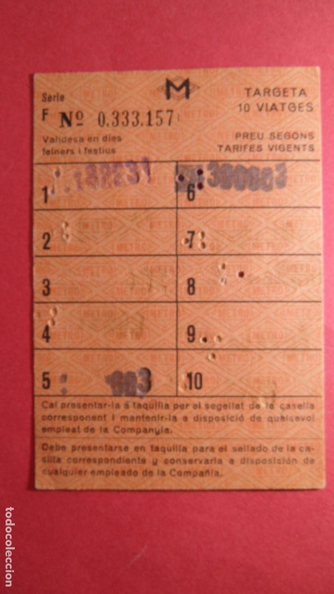 Colecionismos Bilhetes de Transporte: TARJETA 10 VIAJES METRO BARCELONA - OJO LEE INTERIOR TODAS LAS TARJETAS SON DIFERENTES