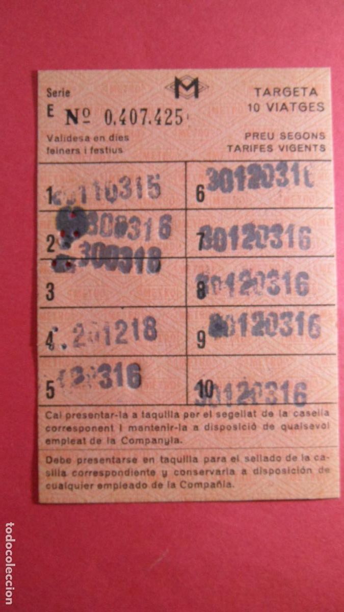 Colecionismos Bilhetes de Transporte: TARJETA 10 VIAJES METRO BARCELONA - OJO LEE INTERIOR TODAS LAS TARJETAS SON DIFERENTES
